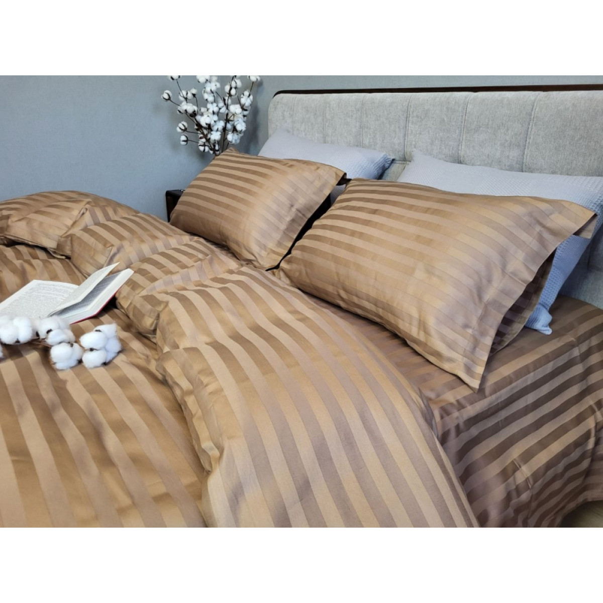 КПБ страйп сатин Premium Honey Beige