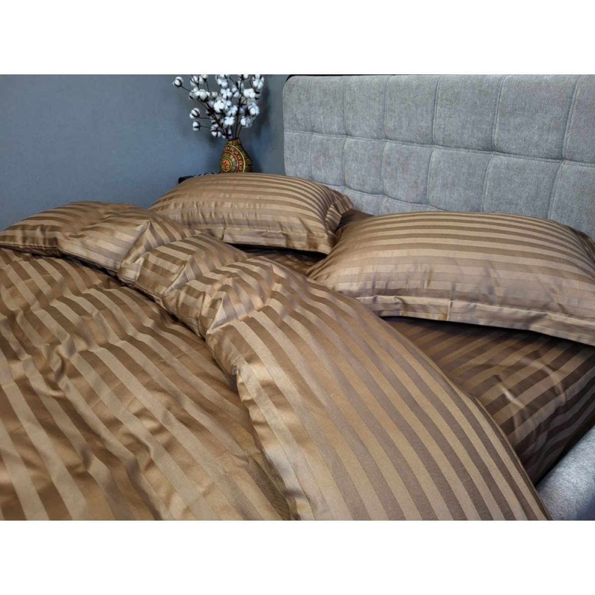 КПБ страйп сатин Premium Honey Beige