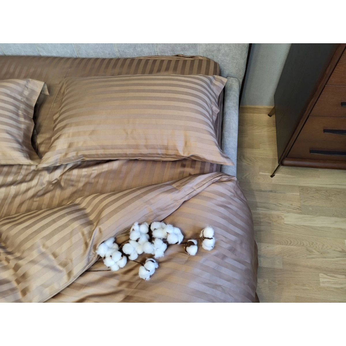КПБ страйп сатин Premium Honey Beige