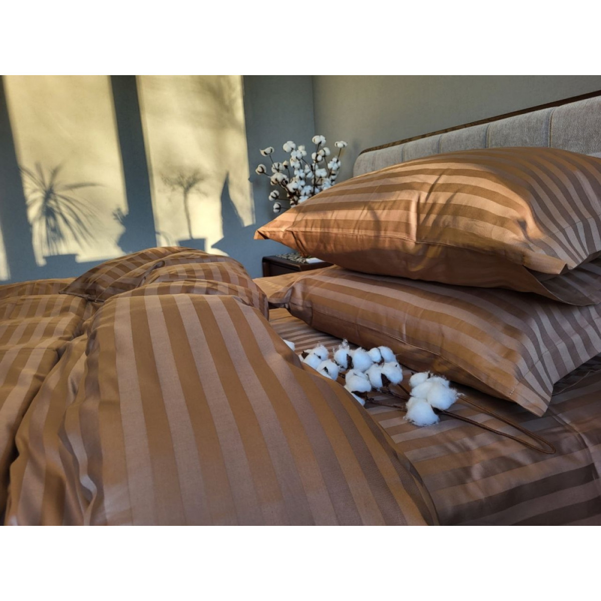 КПБ страйп сатин Premium Honey Beige