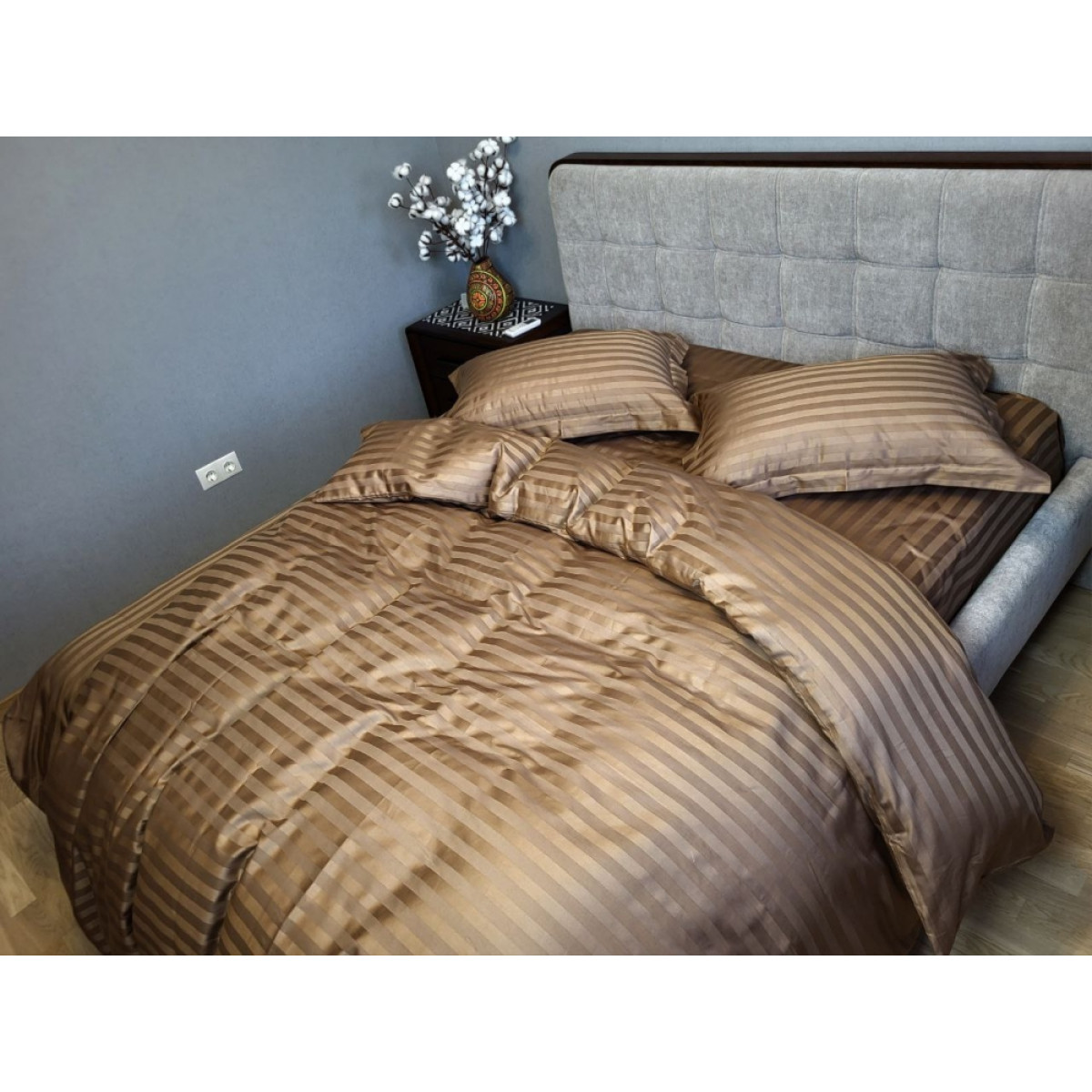 КПБ страйп сатин Premium Honey Beige
