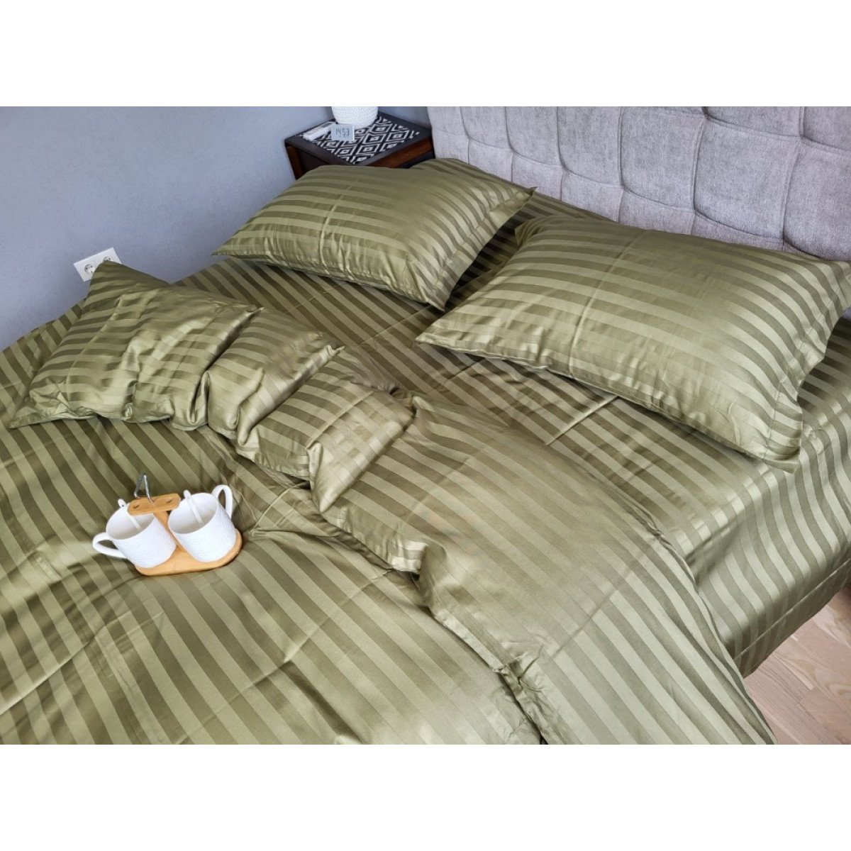 Комплект постільної білизни страйп сатин Premium Khaki