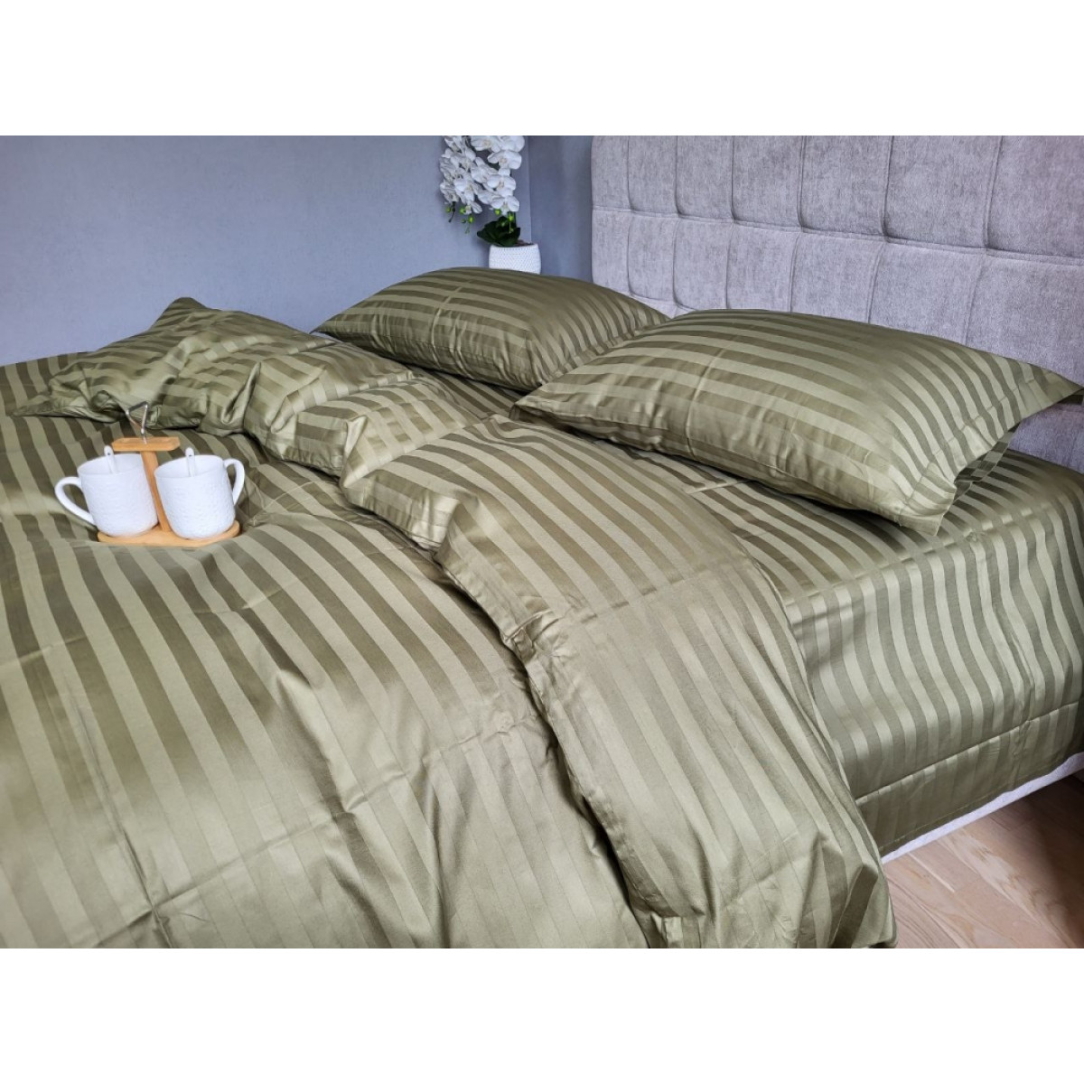 Комплект постільної білизни страйп сатин Premium Khaki