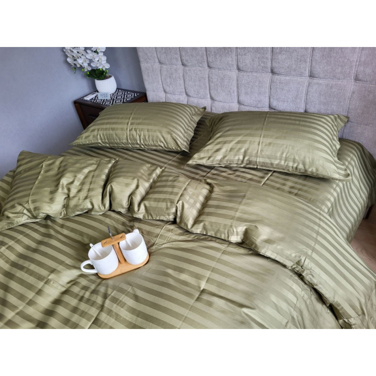 Комплект постільної білизни страйп сатин Premium Khaki