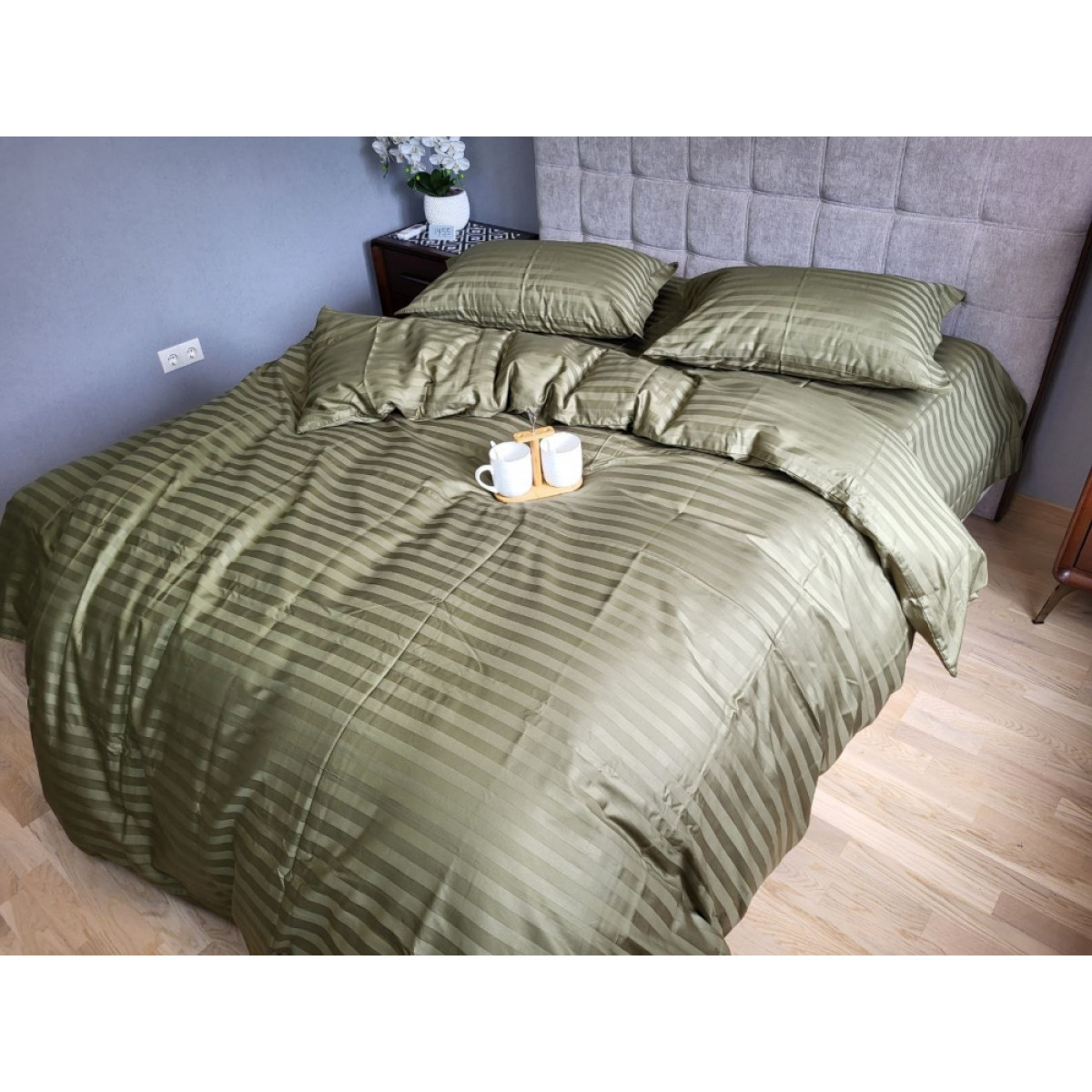 Комплект постільної білизни страйп сатин Premium Khaki
