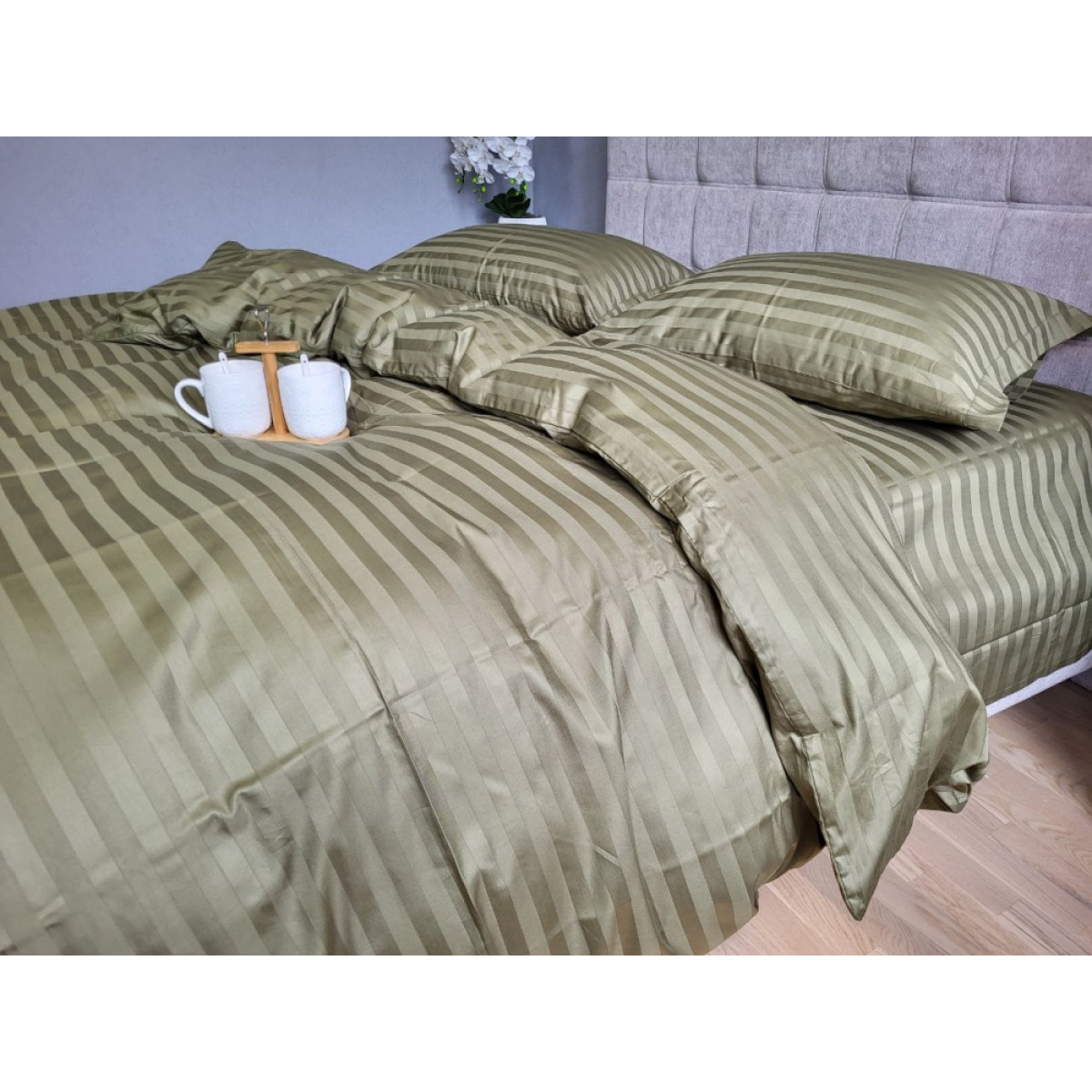 Комплект постільної білизни страйп сатин Premium Khaki