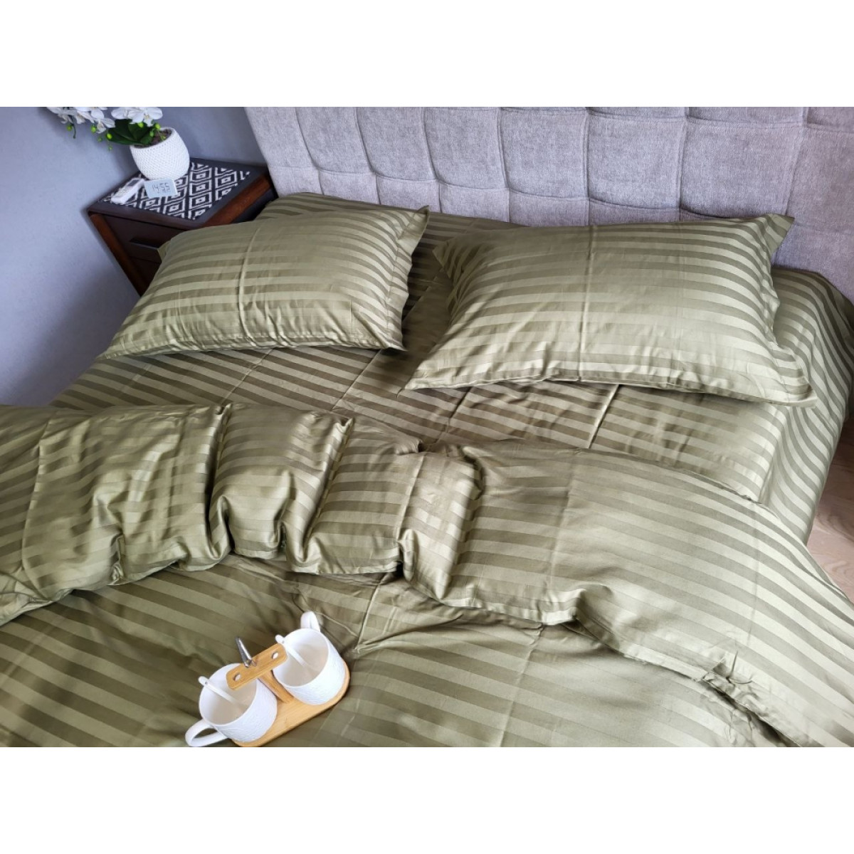 Комплект постільної білизни страйп сатин Premium Khaki