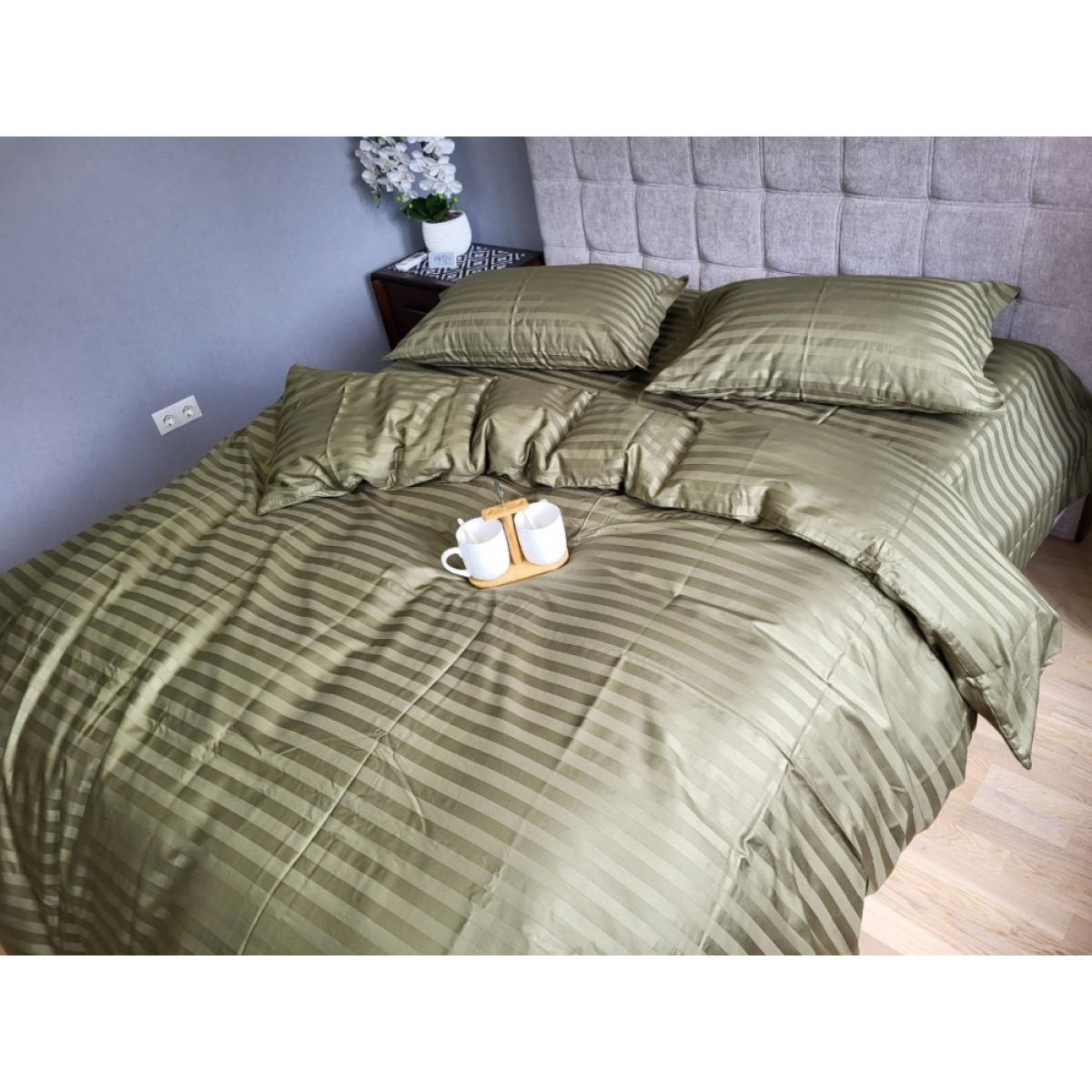 Комплект постільної білизни страйп сатин Premium Khaki