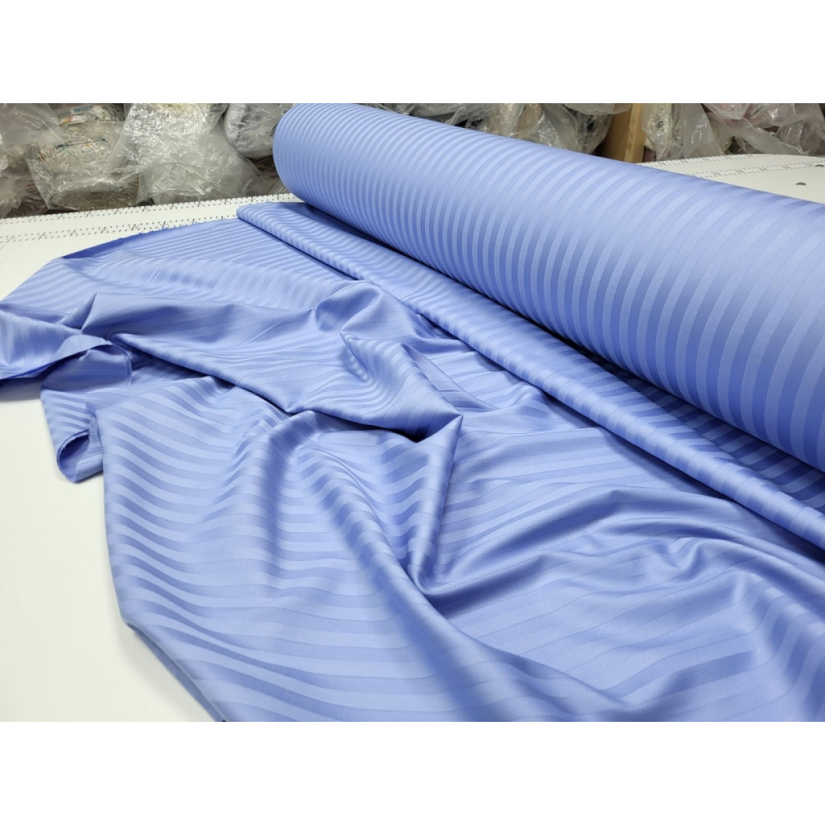 Страйп сатин постельное белье Stripe Lux Cornflower Blue