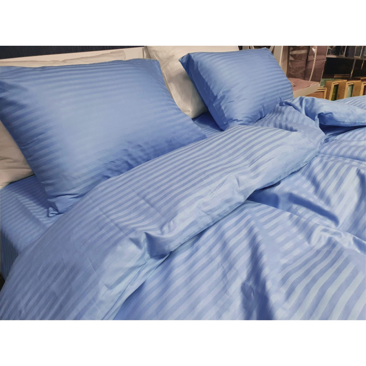 Страйп сатин постельное белье Stripe Lux Cornflower Blue