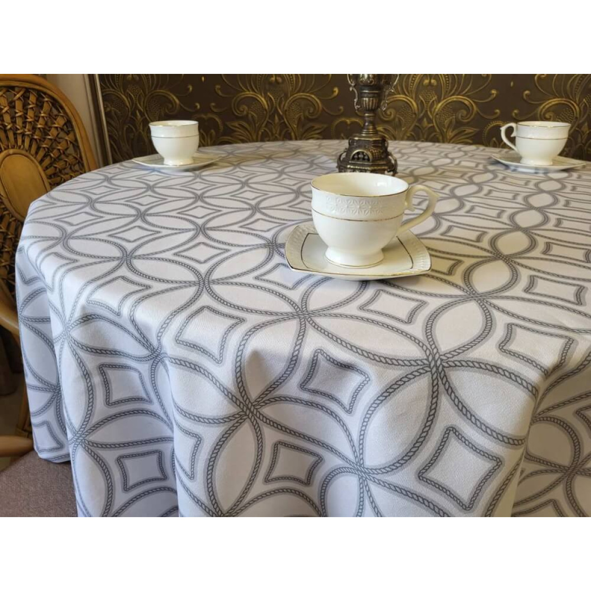 Круглая скатерть с водоотталкивающим покрытием София серая