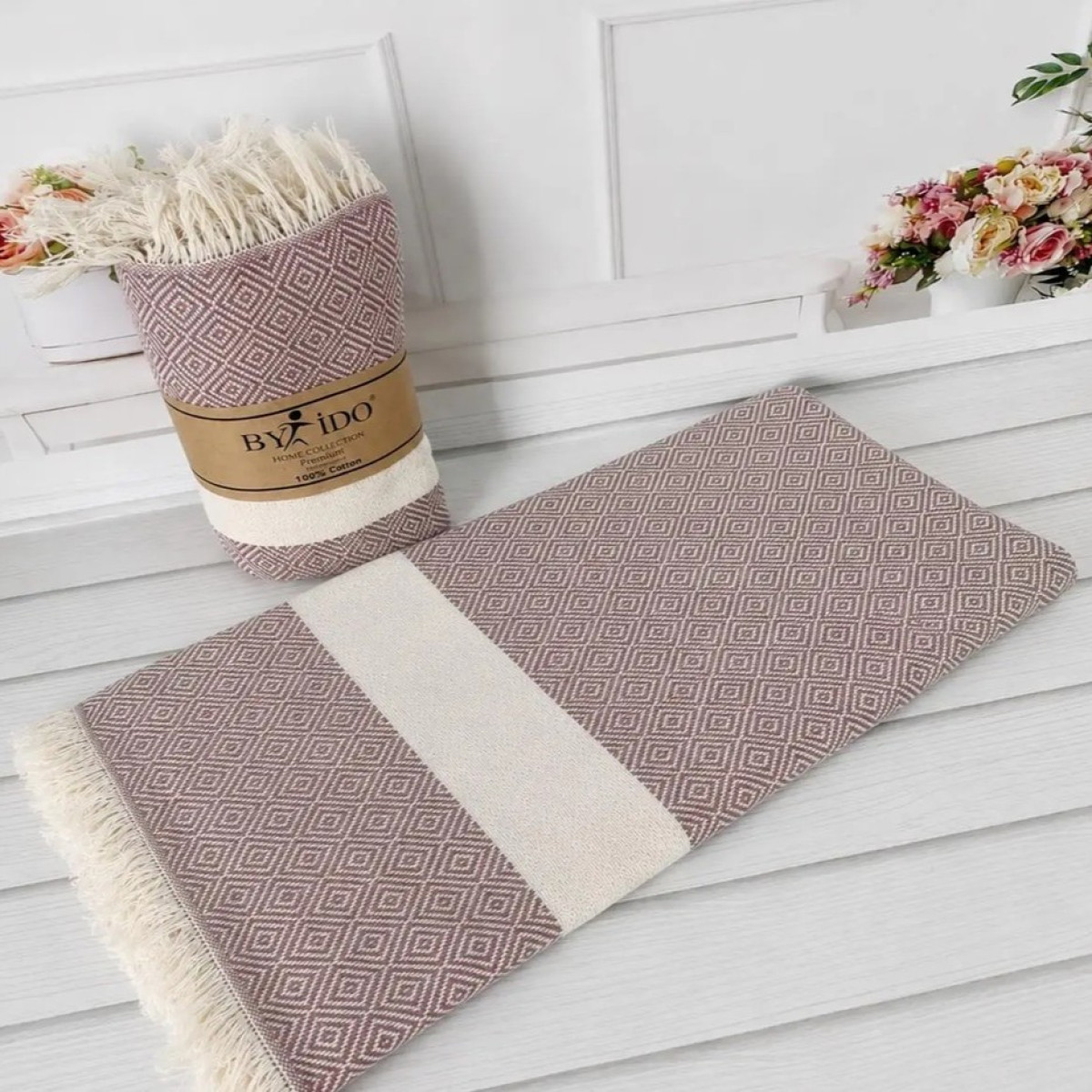 Пляжное полотенце пештемаль Турция 100x180 Rhombus Винный в Leron - фото