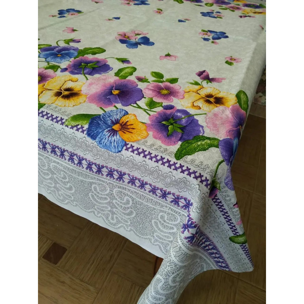 Скатерть на стол современная рогожка 150x220 Фиалка прямоугольная