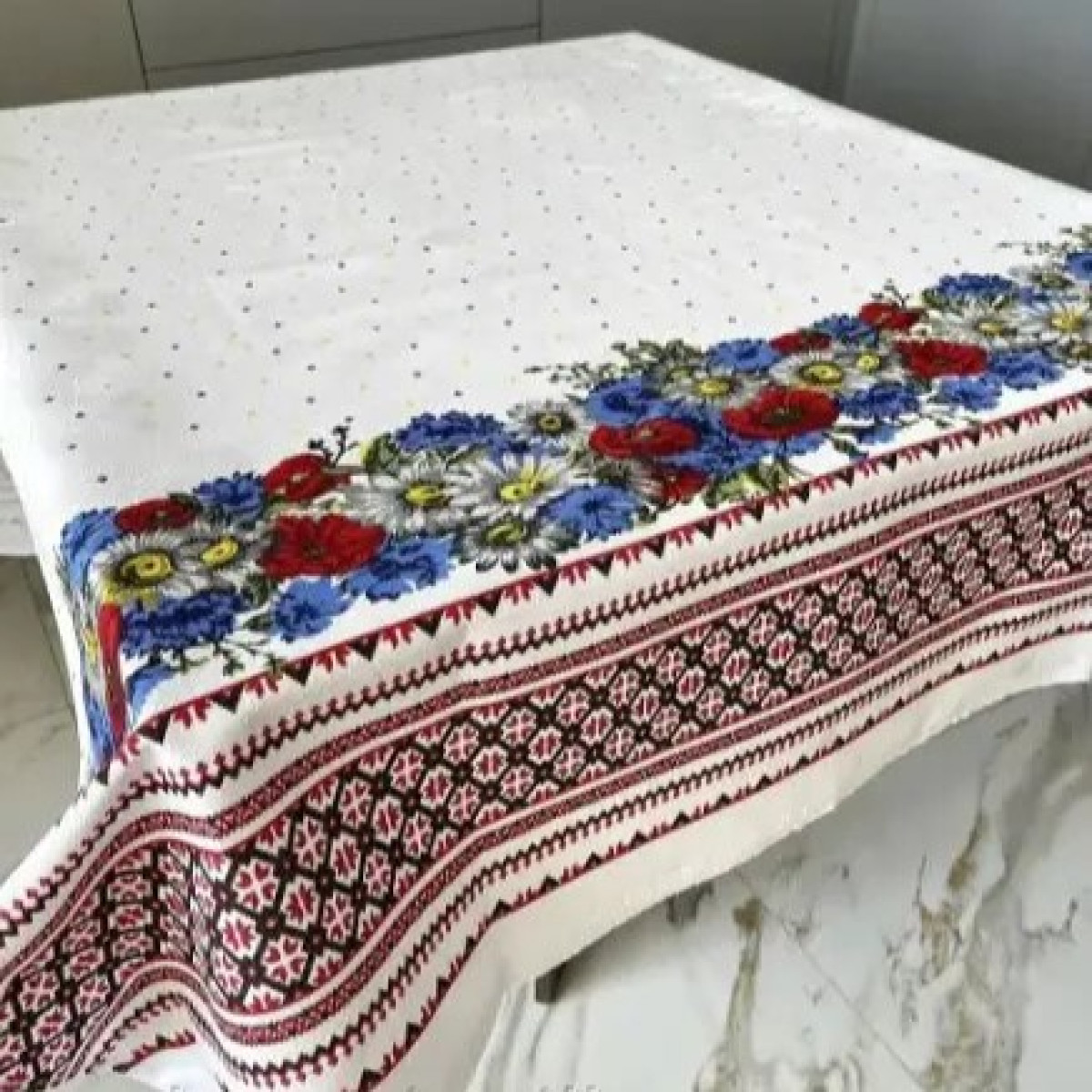 Обеденная скатерть рогожка Цветы 150x220 прямоугольная в Leron - фото