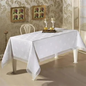 Белоснежная скатерть прямоугольная с кружевом 160x220 К.Д.К. Beyaz