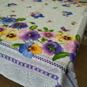 Скатерть на стол современная рогожка 150x220 Фиалка прямоугольная