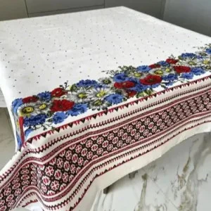 Обеденная скатерть рогожка Цветы 150x220 прямоугольная